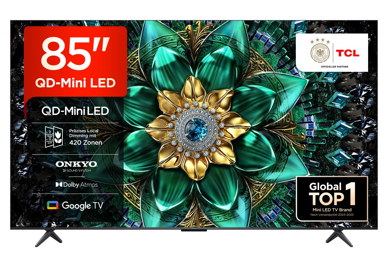 81Ef6OOZXyL TCL 85Q6C 85 Zoll QD-Mini LED 4K Smart TV, 1000 Nits, 144 Hz, Google TV, Dolby Vision IQ & Atmos, Onkyo 2.1 – Bild 1